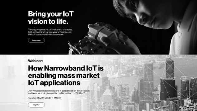 ThingSpace website hero, Verizon IoT developer platform